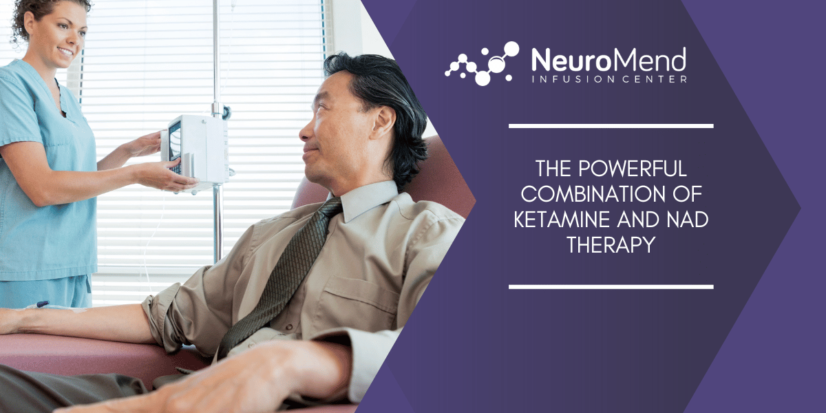 Man getting an IV infusion administered by a female healthcare provider